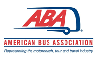 logo of the american bus association featuring "aba" stylized as part of a bus design above the text "american bus association." below it reads "representing the motorcoach, tour and travel industry.